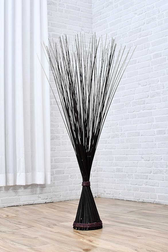 Leewadee Freestanding Decorative Grass Stems – Naturally Dried and Colored Branches, Dry Grass Bundle for Home and Bar Decoration, 47 inches, Black Brown