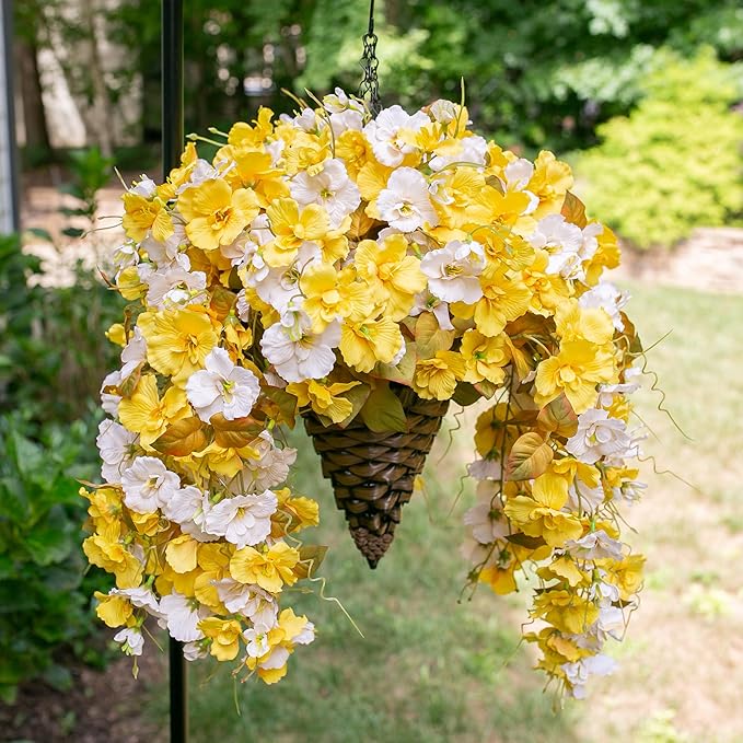 Ivydale Artificial Hanging Hibiscus Flowers with Basket for Outdoors Fall Decoration, UV Resistant Fake Hibiscus Vines Faux Plants Realistic Silk Flowers for Planters Outside Home Patio Porch Balcony