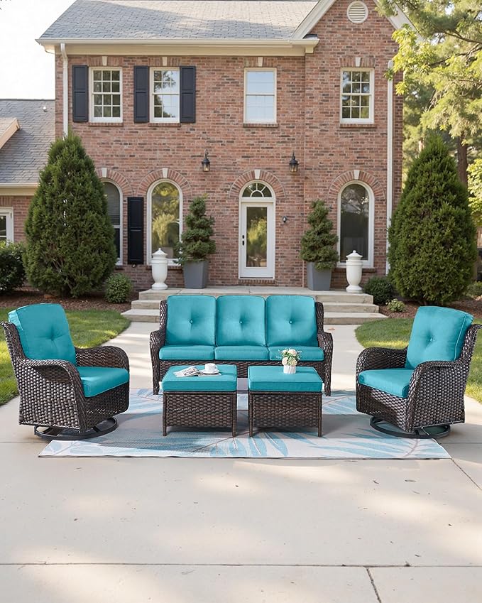 22x25/22x24 Outdoor Furniture Cushions Set of 6 - Comfortable Patio Chair Cushion for Rattan Wicker Dining Rocking Swivel Chairs Loveseat Couch L-Shape Sectional Sofa - Turquoise/Button