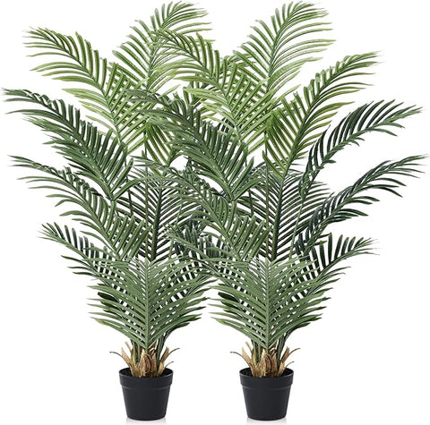 Artificial Palm Tree, 4FT Tall Fake Palm Trees with UV Resistant Leaves, Potted Faux Areca Palm Plant for Indoor Outdoor, Large Floor Plants for Home Living Room Porch Decor, 2Pcs - VN125