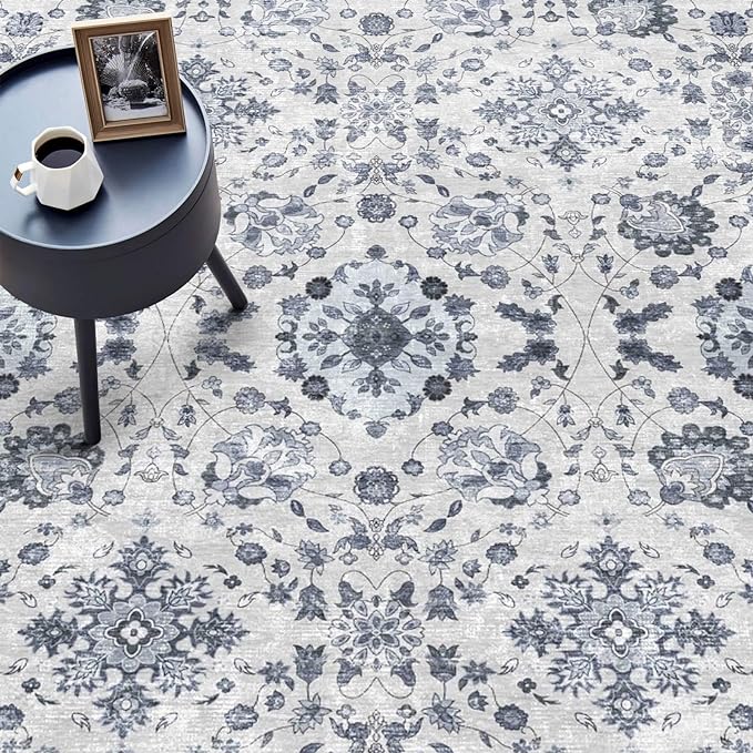 vivorug Runner Rug 2'x8' Vintage Washable Non-Slip Runners for Hallways Kitchen Entryway Laundry Room Carpet Hallway Runner Ivory/Blue