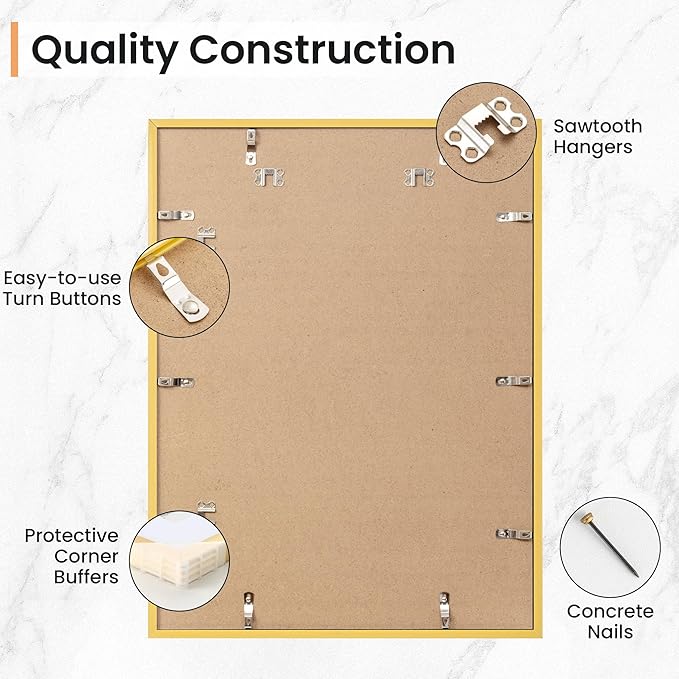 18x24 inch Picture Frame, 18x24 Photo Frames with 16x20 Removable Mat - High Definition Plexiglass - Vertical and Horizontal Display - Wall Hanging Poster Frame - Gold, 5 Pack