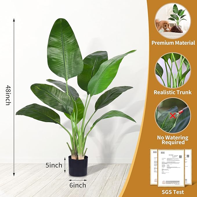 Artificial Bird of Paradise - Fake Plants Indoor Faux Tropical Palm Potted Dypsis Lutescens for Home Office Decor Housewarming (4FT-2Packs)