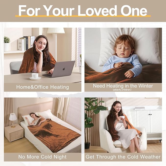 Gintao Electric Heated Blanket, 50"x60" Double Soft Flannel Electric Blanket Throw with 3 Heating Levels,ETL&FCC Certified,4H Auto Off Heating Blanket&Overheat Protection for Home Office,Gifts,Brown