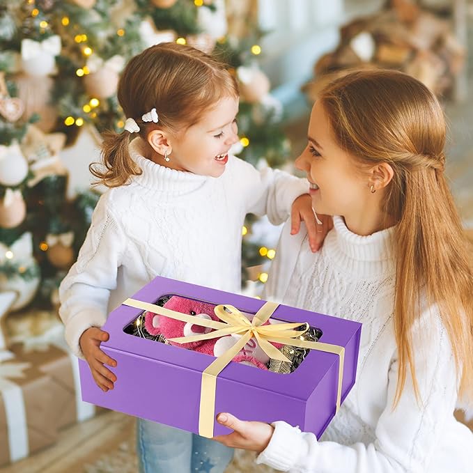 TIACABO Purple Large Gift Box with Window, 13.5"x9"x4.3" Bridesmaid Boxe for Gifts Giving,Birthday Gift Boxes with Magnetic,Closure Lid Gifts Box for Presents,Cute Boxe,Luxury for Gift Packaging