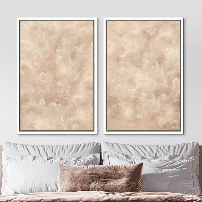 MUDECOR Framed Canvas Print Wall Art Neutral Abstract Minimalist Beige and Cream Tones Illustrations Modern Art Decorative Bohemian Colorful Chic for Living Room, Bedroom, Office - 16"x24"x2 White
