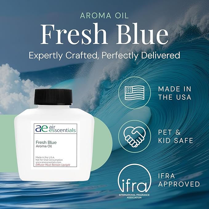 Fresh Blue Aroma Oil, Essential Oils Blend for Diffusers & Scent Machines, Mandarin, Ozone, and Cardamom Blend, Aromatherapy, Cold Air Diffuser Compatible, 300 mL