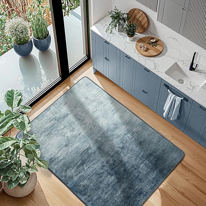 Washable Rug 2x3 Area Rugs for Living Room - Stain Resistant Non-Slip Backing Boho Rug for Bedroom,Durable & Ultra-Thin Vintage Large Area Rug(2x3,Blue)