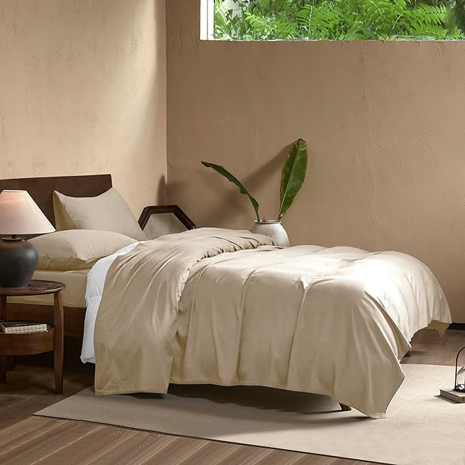 EVERLY Twin Sheets Set,Luxuriously 400 Thread Count Organic Viscose Derived from Bamboo Bed Sheet,Cooling Sheets for Twin Size 3 Piece Deep Pockets Bedding Sheets-Champagne