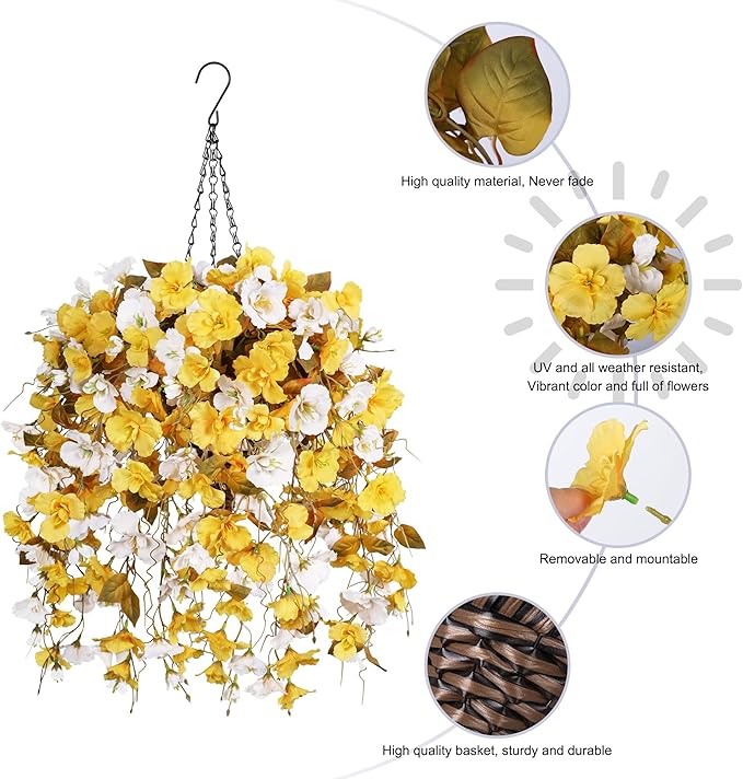 Ivydale Artificial Hanging Hibiscus Flowers with Basket for Outdoors Fall Decoration, UV Resistant Fake Hibiscus Vines Faux Plants Realistic Silk Flowers for Planters Outside Home Patio Porch Balcony