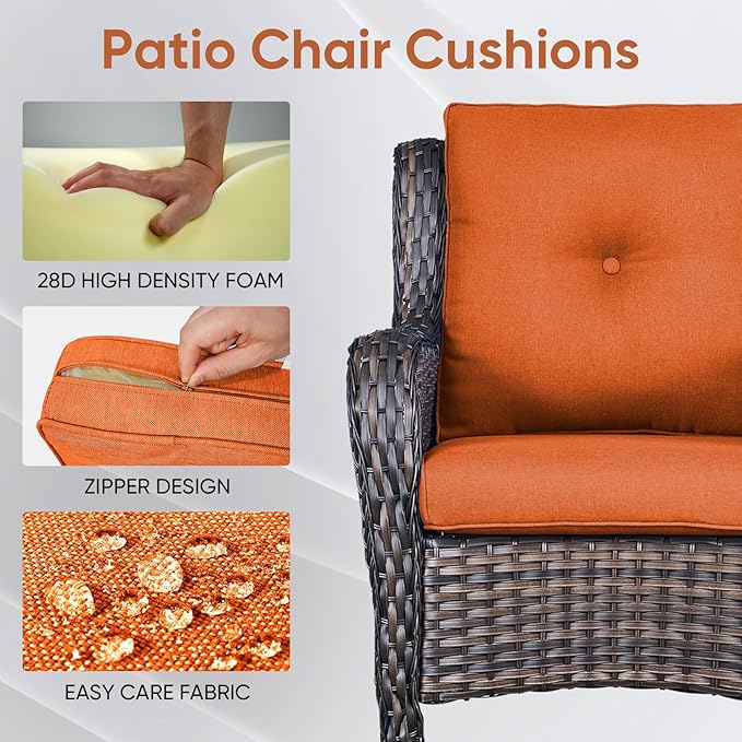 10-Piece Outdoor Patio Cushion Set - Fade & Water Resistant with Removable Olefin Cover, 22x24x4 Inch Memory Foam Cushions for Wicker Sectional Sofa – Orange/Buckle