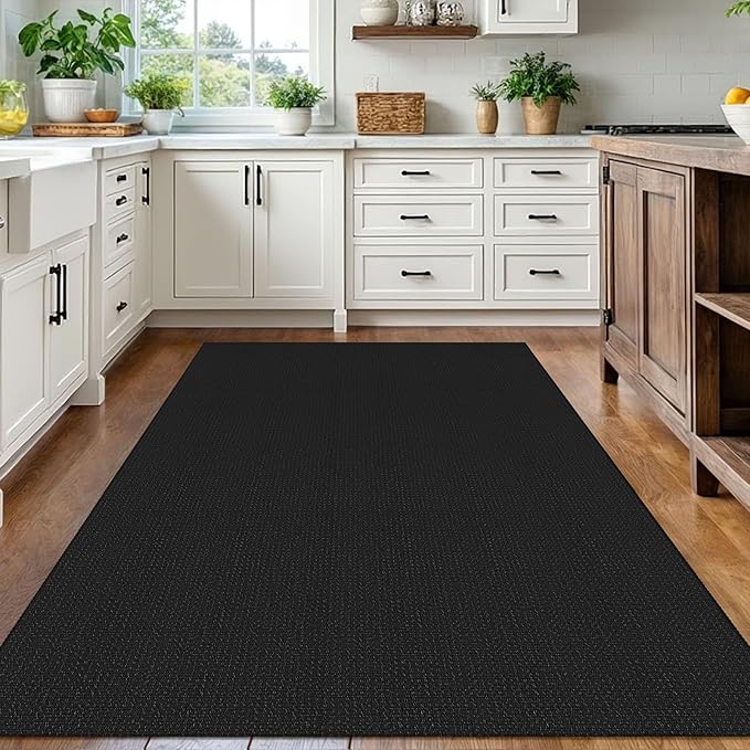 IOHOUZE Washable Area Rug 5x7 Non Slip Rubber Backed Rugs for Living Room, Dining Room Rugs Bedroom Rug, Woven Indoor Floor Carpet for Living Room Nursery, Black/Grey