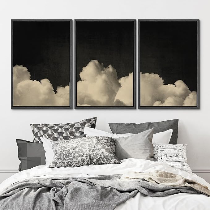 MUDECOR Framed Canvas Print Wall Art Dramatic Cloudscape Black and Beige Sky Illustrations Realism Decorative for Living Room, Bedroom, Office - 24"x36"x3 Black