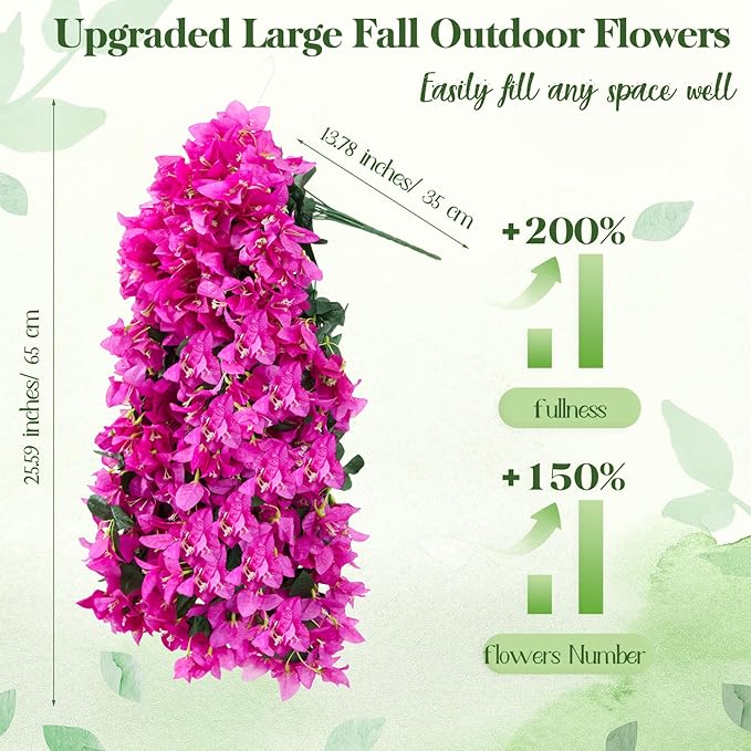 4 Pcs Artificial Faux Bougainvillea Flowers Plants Hanging Flowers Plants for Outdoor Decoration Fake Silk UV Resistant Long Trailing Vines for Front Door Porch Planter Balcony(Purple)