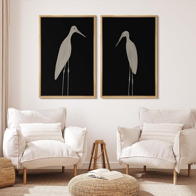MUDECOR Framed Canvas Print Wall Art Minimalist Crane Silhouettes Illustrations Modern Art Decorative Bohemian Colorful for Living Room, Bedroom, Office - 16"x24"x2 Natural