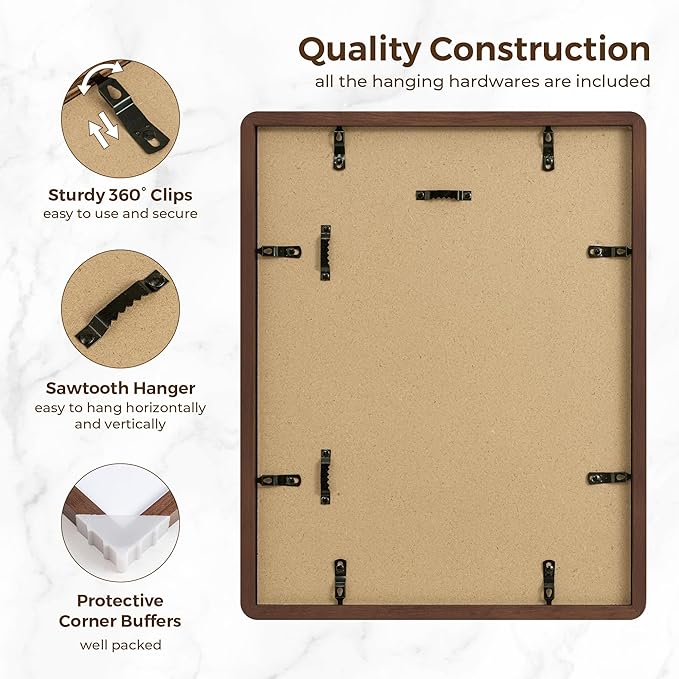 11x14 Picture Frame, Solid Oak Wood Frame 11 x 14 for Wall, Rustic Wooden Frames 11 by 14 with Tempered Glass, 11x14 Frame with Mat for 8x10, Home Decor Photo Frames 11"x14", Walnut Color, 1 Pack
