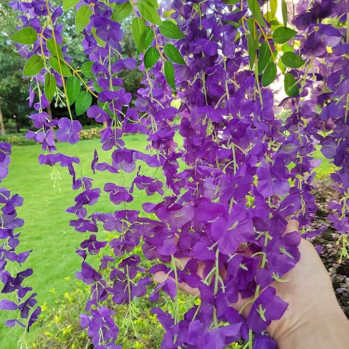24 Pack Artificial Fake Wisteria Vine Ratta (3.75 Feet) Hanging Garland Silk Flowers String Home Party Wedding Decor (Blue)