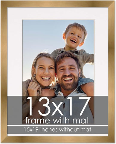 13x17 Frame with Mat - Bronze 15x19 Frame Wood Made to Display Print or Poster Measuring 13 x 17 Inches with White Photo Mat