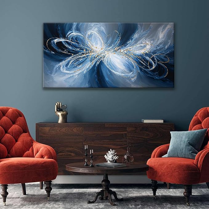 Abstract Wall Art Decor White Blue Wall Art For Living Room Decor Ready To Hang Canvas Wall Art For Office Kitchen Bedroom Canvas Prints 24x48 Inch