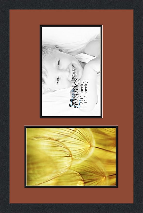 ArtToFrames Collage Photo Frame Double Mat with 2 - 8x12 Openings and Satin Black Frame