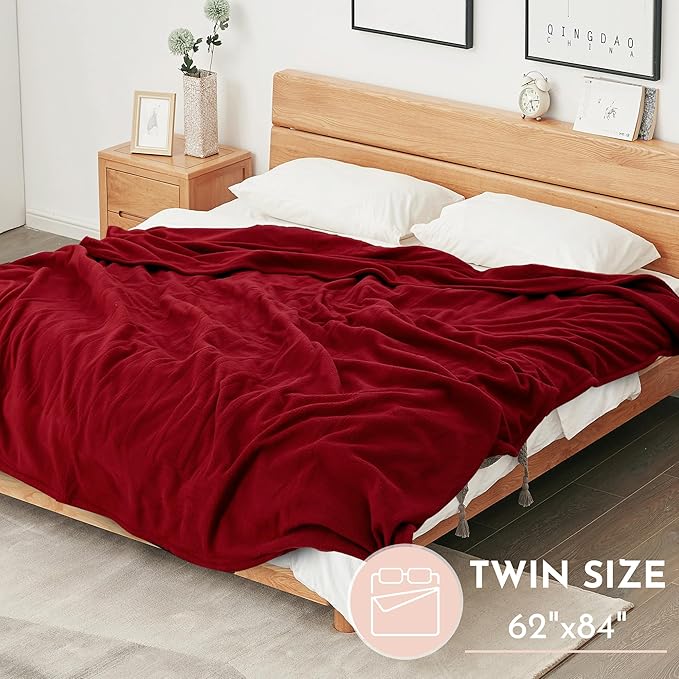 Electric Blanket 62"x84" Twin Size Soft Heated Blanket with 4 Levels of Heat ＆ 10 Hour Auto Off, Machine Washable - Wine Red