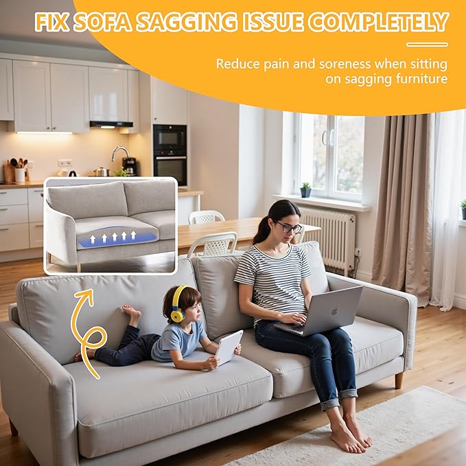 Pack of 3 Couch Cushion Support for Sagging Seats with Covers, 20" x 20" High-Density Curved Foam for Sofa Seat Support Pads for Under Cushions