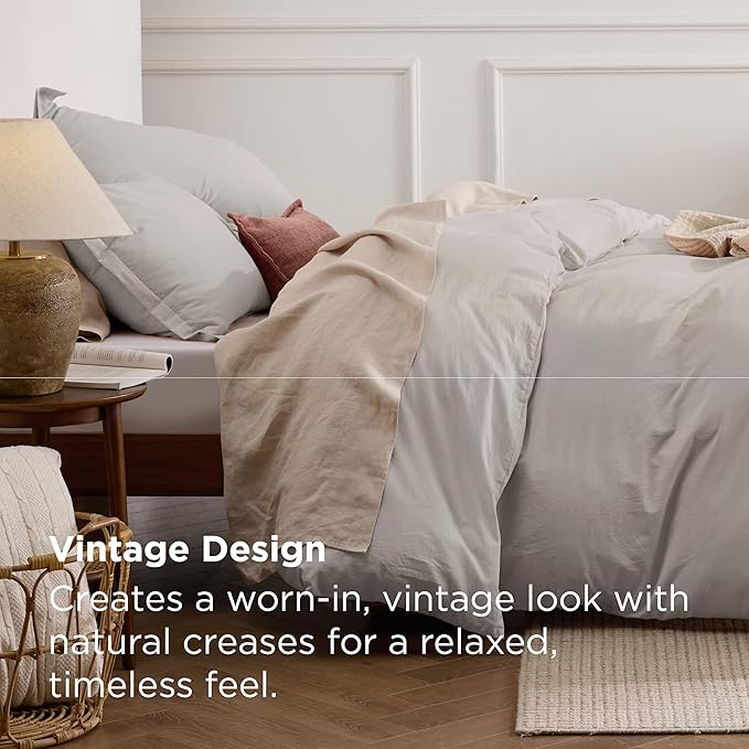 Bedsure 100% Stone Washed Cotton Duvet Cover King - Stone Color Minimalist Cotton Duvet Cover Linen Like for All Seasons - GentleSoft™ Plain Simple Bedding, 3 Pieces (King, 104"x90")