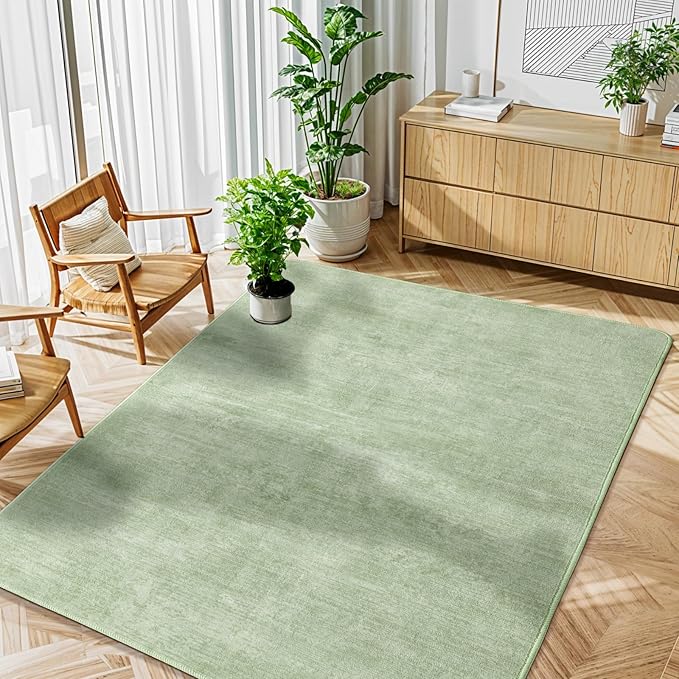 Washable Rug 4x6 Area Rugs for Living Room - Stain Resistant Non-Slip Backing Boho Rug for Bedroom,Durable & Ultra-Thin Vintage Large Area Rug(4x6,Green)