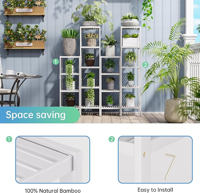 SMIBUY Bathroom Storage Shelf, 4-Tier Bamboo Rack Organizer, Multifunctional Shelving Unit for Living Room Bedroom Kitchen (White)
