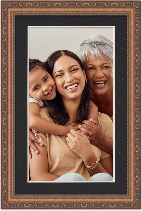 12x18 Frame with Mat - Antique Gold 18x24 Frame Wood Made to Display Print or Poster Measuring 12 x 18 Inches with Black Photo Mat