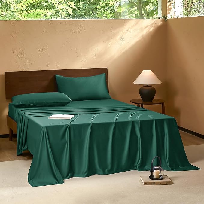 EVERLY Queen Sheets Set,Luxuriously 400 Thread Count Organic Viscose Derived from Bamboo Bed Sheet,Cooling Sheets for Queen Size 4 Piece Deep Pockets Bedding Sheets &Pillowcases-Aqua