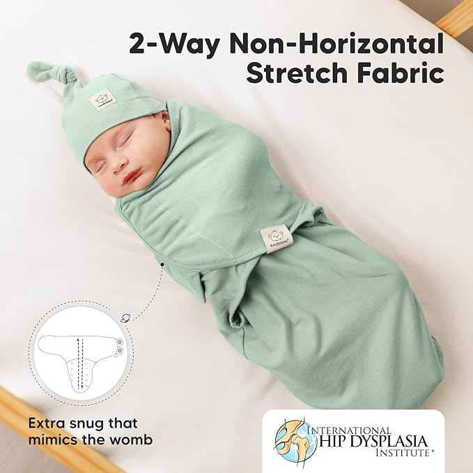 KeaBabies 3-Pack Swaddles for Newborns, Girls, Boys with Hats - Organic Soft Baby Sleep Sacks, Breathable Baby Swaddle 3-6 Months Beanies Set, Premie Infant Sleep Sack 0-3 Months (Sage)