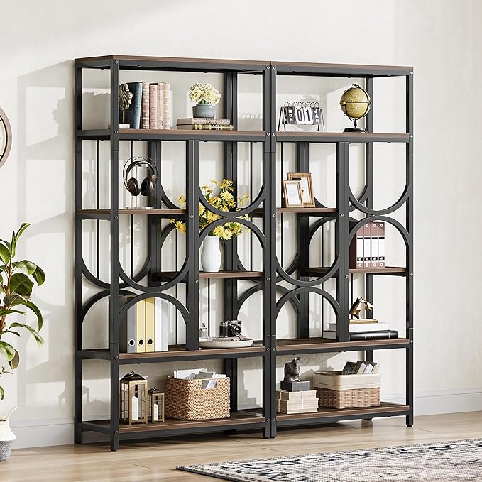 Tribesigns Bookshelf, 5-Tier Industrial Etagere Bookcase, 70.86-Inch Tall Bookshelves with 6 Open Storage Shelf, Display Shelf Storage Organizer for Living Room Home Office, Rustic Brown