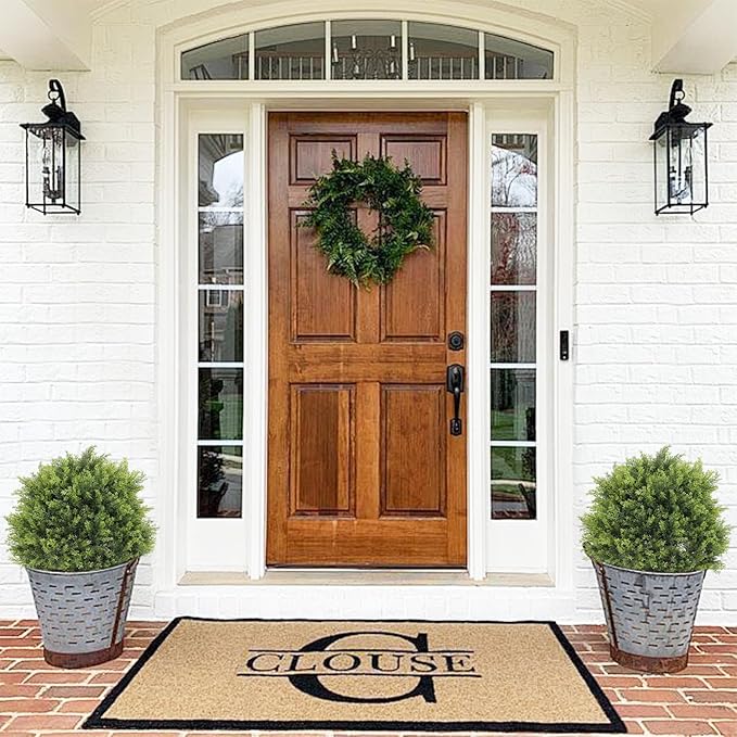24" Cedar Topiary Trees Artificial Outdoor Set of 2, UV Resistant Fake Potted Plants, 2ft Tall Faux Bushes and Shrubs for Front Porch Patio Planter Outside Decor