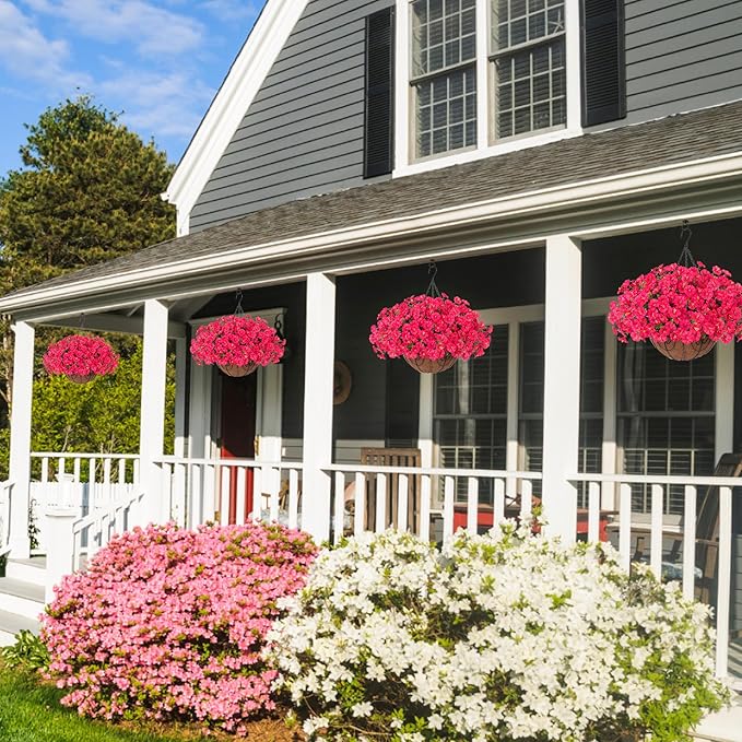 Ivydale Artificial Fake Hanging Flowers Plants in Basket for Outdoor Decoration, 12 Pcs Faux Morning Glory in Planter Realistic UV Resistant Silk Flowers for Home Porch Patio Balcony Yard Outside