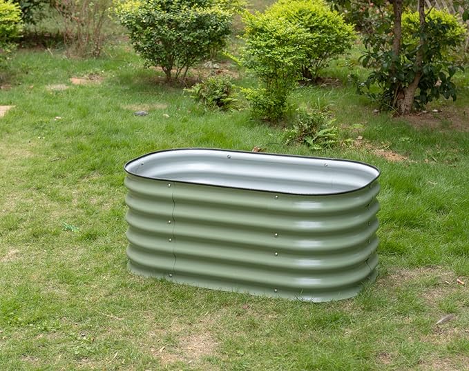 MFSTUDIO Galvanized Raised Garden Bed Kit Outdoor Planter Raised Beds Oval 17" Tall Metal Planter Box for Vegetables Flower Herbs, 3.5x2x1.4FT