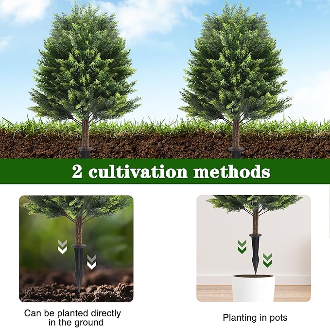 Set of 2 Pack Large Artificial Plants Cypress Topiary Tree, 39" Tall Outdoor Simulated Bushes UV Resistant with Ground Spike, Faux Cedar Shrubs for Outside, Front Porch, Home Garden Decor