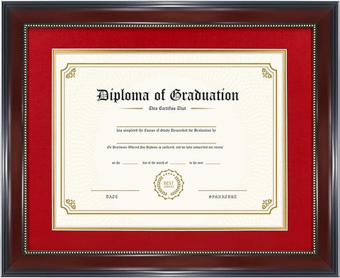 GraduatePro 8.5x11 Diploma Frame with Red Over Gold Mat or Display 11x14 Document Without Mat, CPA License Frame, UV Protection Acrylic, Mahogany with Gold Beads