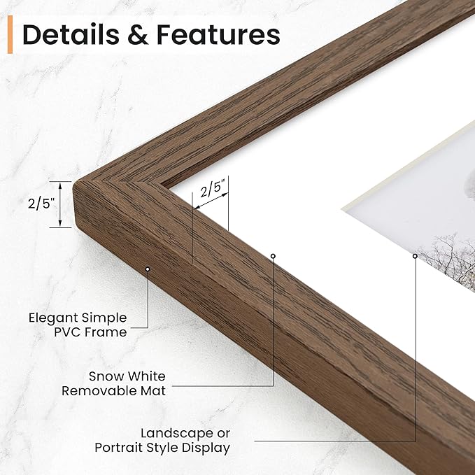 4x6 inch Picture Frame, 4x6 Photo Frames with 3.5x5 Removable Mat - High Definition Plexiglass - Vertical and Horizontal Display - Wall Hanging Frame - Walnut Color, 12 Pack