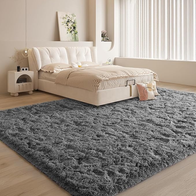 Grey Area Rugs for Bedroom Living Room, 4x6 Soft Large Fluffy Fuzzy Shag Plush Furry Grey Carpet, Soft Indoor Floor Mat for Kids Nursery Home Dorm Office Decor Aesthetic