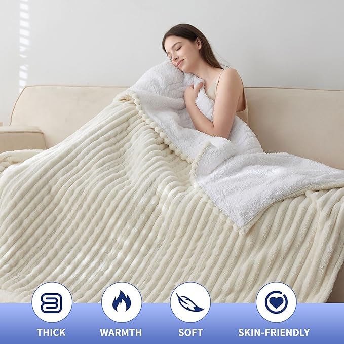 Heated Blanket Electric Blanket 90"x90", Soft Flannel Sherpa Electric Throw with 5 Heating Level & 1-12 Hour Auto Off, Heated Throw with Overheating Protection, Machine Washable (Beige)