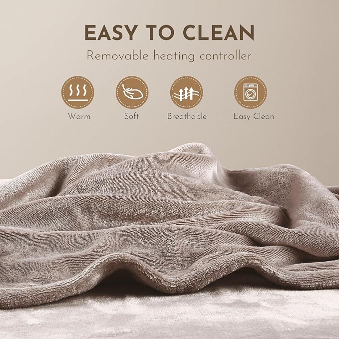 Electric Blanket, Flannel, Weighted, Full Size, 72" x 84", Beige