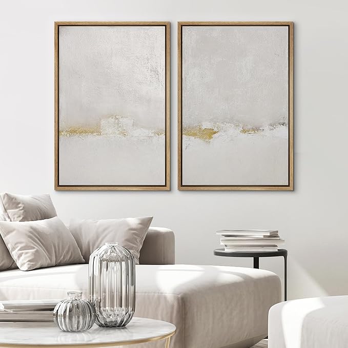 SIGNWIN Framed Canvas Print Wall Art Pastel Grunge Gray Landscape Abstract Shapes Illustrations for Living Room, Bedroom, Office - 24"x36"x2 Natural