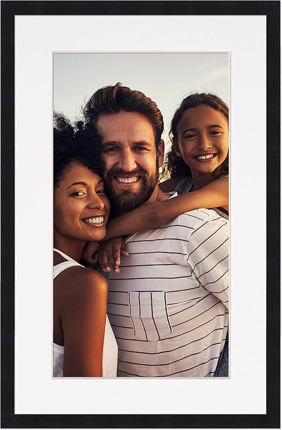 10x15 Frame with Mat - Black 12x17 Frame Wood Made to Display Print or Poster Measuring 10 x 15 Inches with White Photo Mat