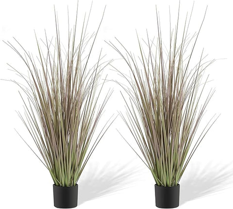 KOL 4FT 2-Pack Artificial Onion Grasses, 47.2’’ Indoor Outdoor Fake Grass Plant, Home Office Wedding Decoration, Faux Greenery Plants & Flowers in Pot, UV Resistant, Housewarming Gift, Purple