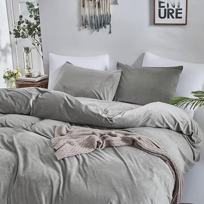 Luxlovery Grey Velvet Comforter Queen Micromink Flannel Heavyweight Winter Warm