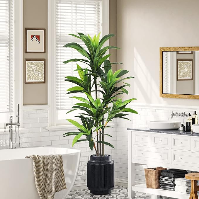 VIAGDO Dracaena Silk Plant Artificial 5ft Faux House Plants Evergreen Dracaena Marginata Fake Yucca Palm Trees in Pot Realistic Dragon Tree for Living Room Home Office Decor Indoor Outdoor