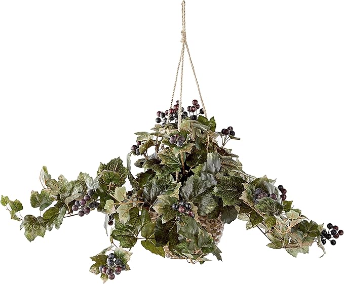 Nearly Natural Grape Leaf Hanging Basket Silk Plant, Green