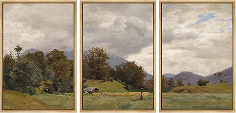 SIGNWIN Framed Canvas Print Wall Art Woodland Nursery Decor Set Storm Cloud Pastoral Farm Landscape Nature Abstract Nordic for Living Room, Bedroom, Office - 24"x36"x3 Natural
