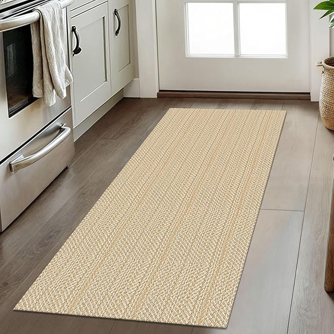 IOHOUZE Washable Runner Rug 2x5 Non Slip Runners for Hallways Entryway Runner Indoor, Kitchen Throw Rug Woven Cotton Floor Carpet for Hall Entrance Bedroom, Warm Beige/Orange/Apricot